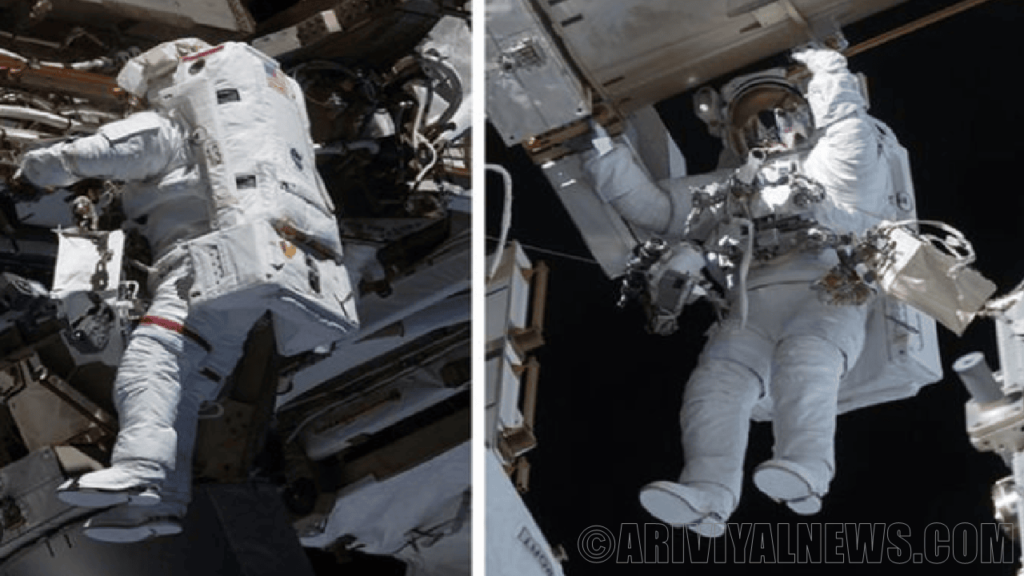 Nasa astronauts spacewalking outside the space station